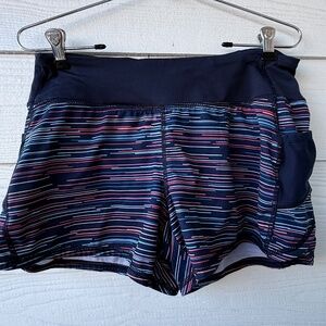 Athleta Striped Running Shorts | Women’s S | Navy Multi-Color | Polyester Blend